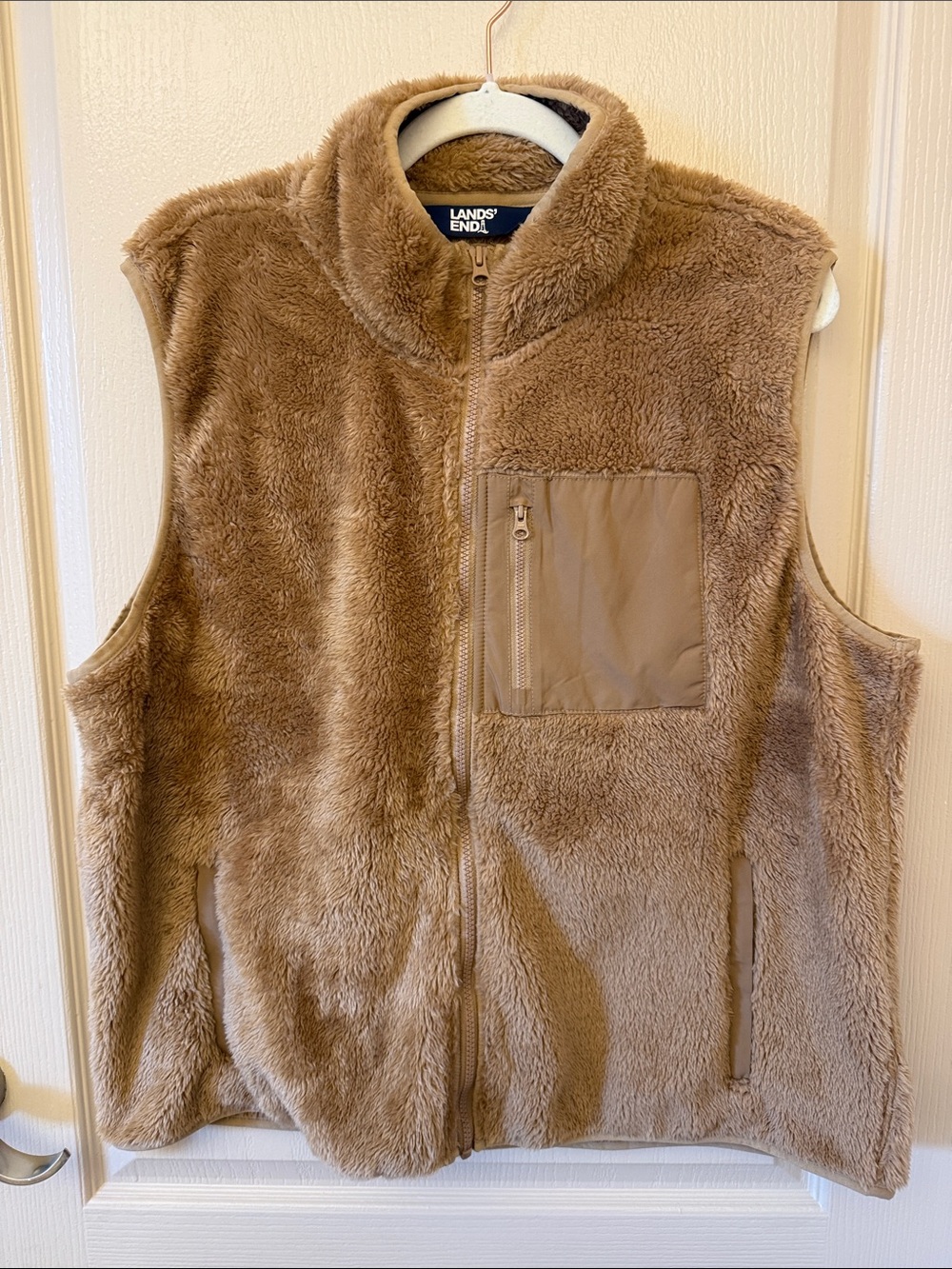Lands' End Plush Zip-Up Vest in Light Brown